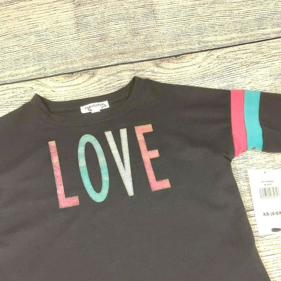 Girls Long Sleeve Top Love Printed Black Tunic Shirt Eyeshadow XS(6/6X) NWT - Picture 3 of 9
